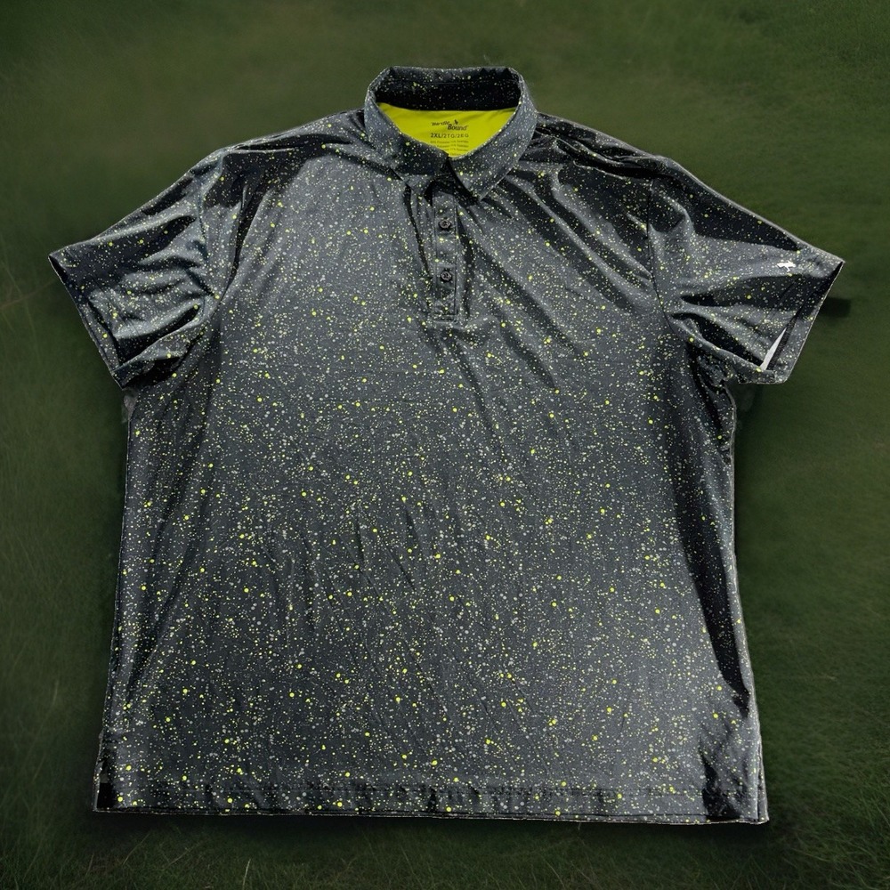 BIRDIE BOUND Mens Size 2XL Golf Polo Shirt Paint Splatter Print Black
